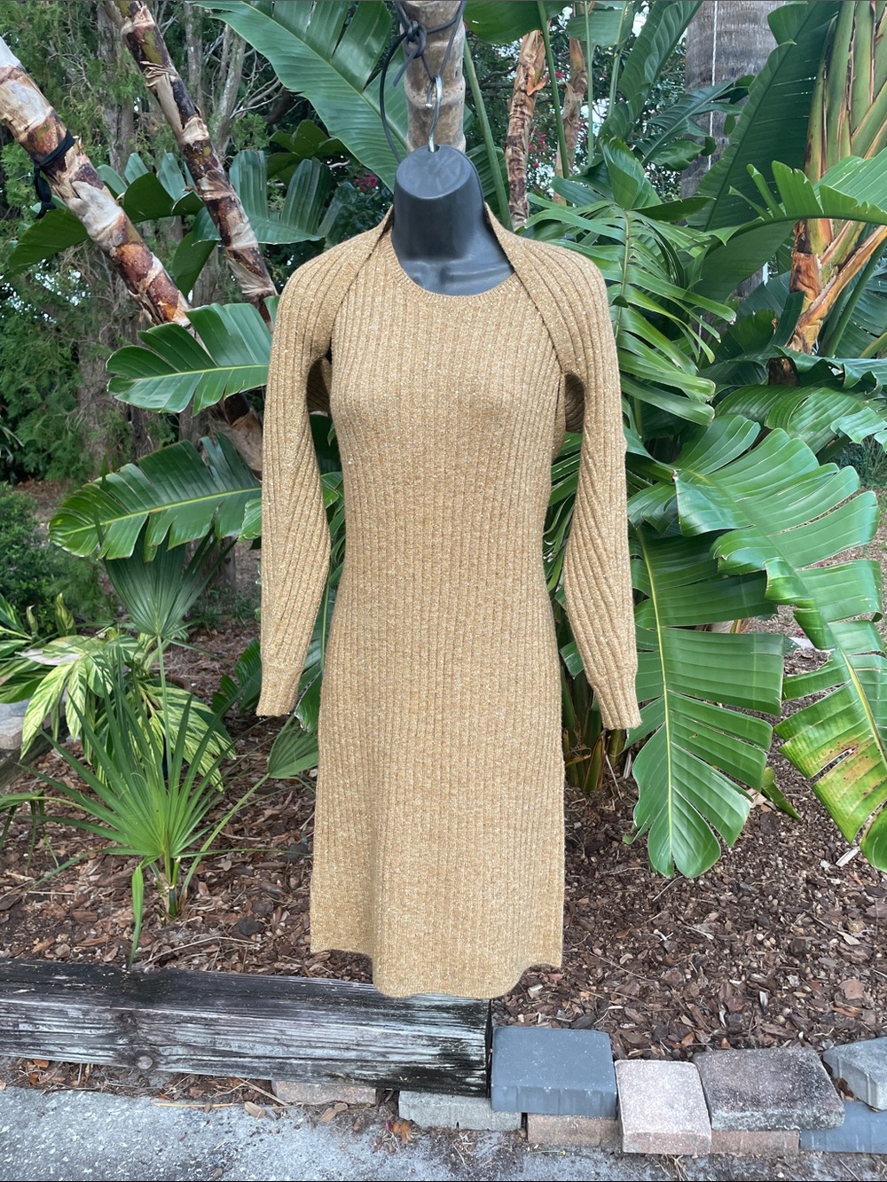 donna Karan metallic gold knit dress and matching Bolero